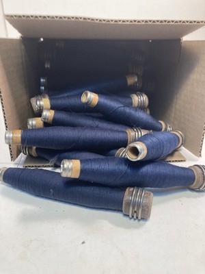 Wrapped Wood Quills, --ALL BLUE--, Bobbins, Spools, Threaded, Textile, lot of 30