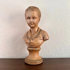 Vintage Bust Child Pedestal Brown Old World French Country Shelf Decor Sculpture