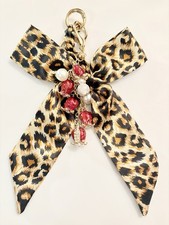 Dangling Red Roses And Pearls Keychain With Gold Hardware Matching Bow