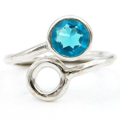 Natürlicher makelloser Blautopas 925 massiver Sterlingsilber Ring Gr. 7 @B8-6