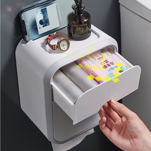 Large Capacity Toilet Tissue Box Wall Mounted Storage Box Bathroom Accessories - Picture 7 of 12