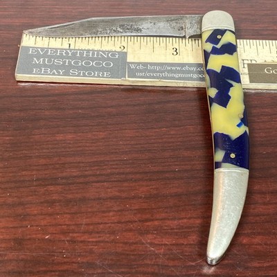 Vtg Blue Cream Cracked Ice Marbled Broken Glass Geometric Toothpick Pocket Knife