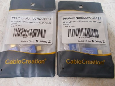 Cable Creation lot of 6 USB Type-C Male to USB 3.0A Female Adapter #CC0684 NEW