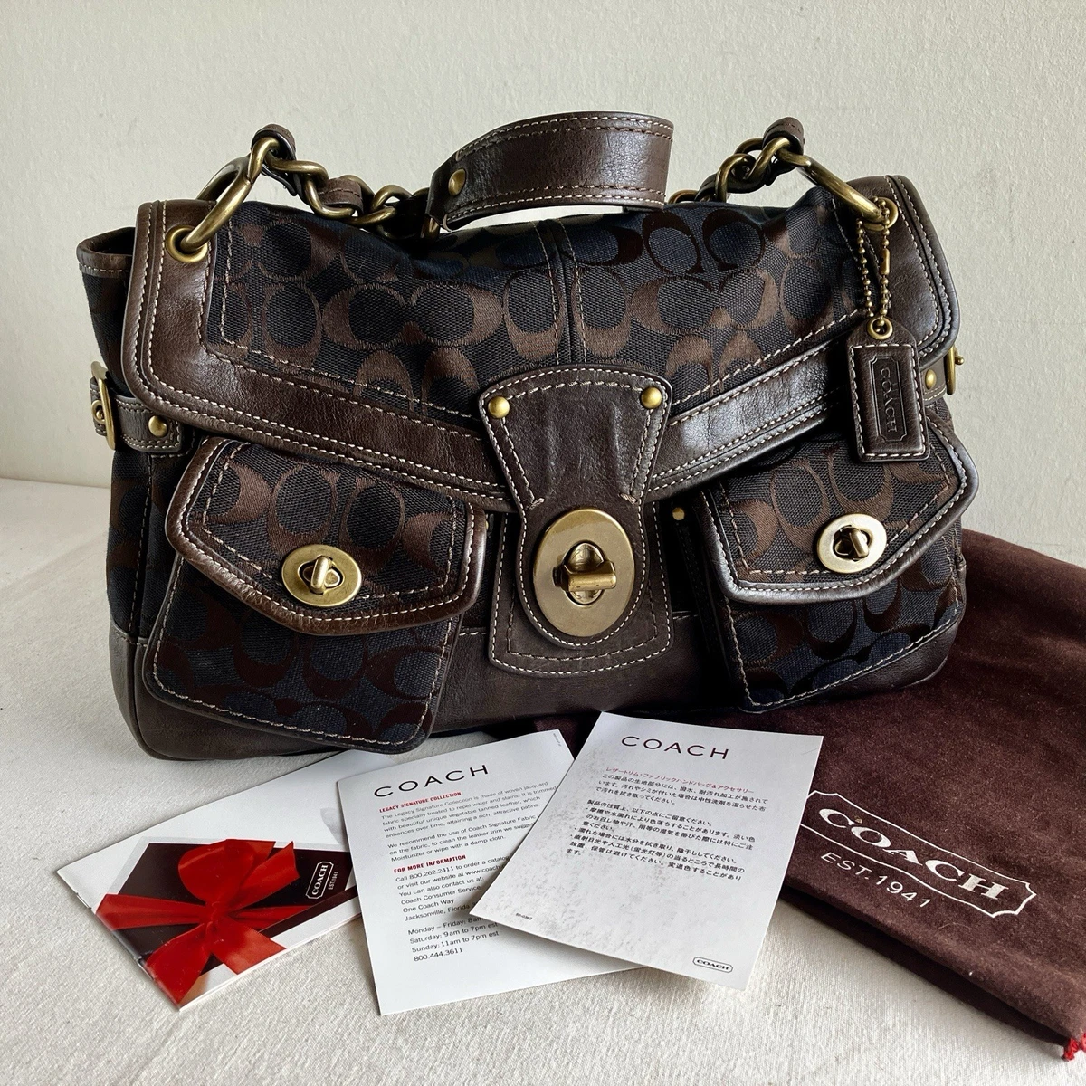 極美 COACH Legacy Signature Hand Bag BROWN 25+ Coach Legacy Canvas Bags & Handbags for Women for sale