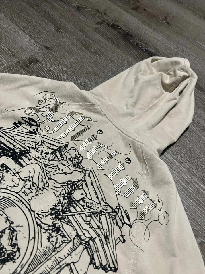 Sudadera con Capucha Y2k Rara Affliction Distress Calavera Grunge Talla M Foto 2 de 4