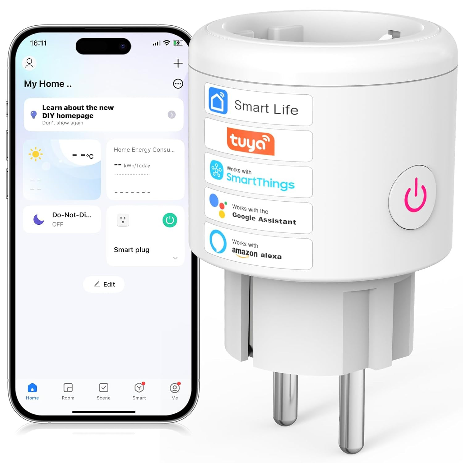 Presa Smart Intelligente Wifi, Timer Presa Elettrica Compatibile Con Alexa E Goo