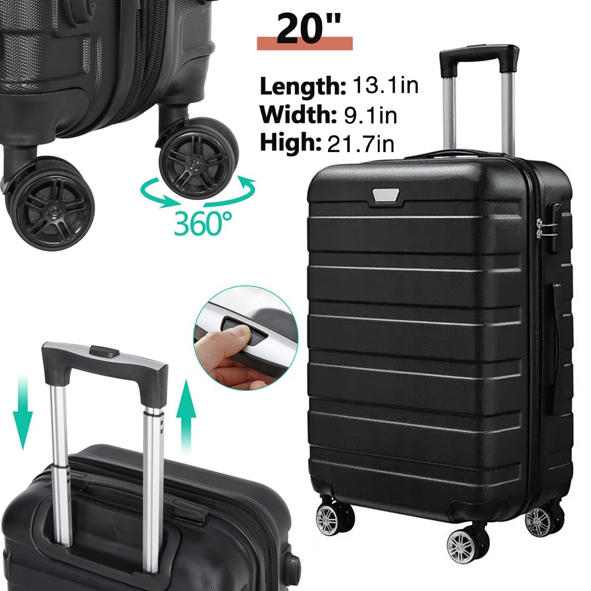 20" Carry-on Luggage ABS Hardside Lightweight Spinner Travel