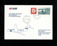 Postal History First Flight SAS 4/2/1988 Stockholm Sweden to Nice France