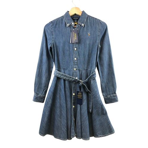 New Ralph Lauren Belted Cotton Denim Shirtdress size 12