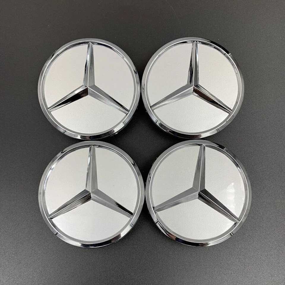 Set of 4PC For Mercedes Benz Silver/Chrome Wheel Center Hub Caps 75MM AMG WREATH Foto 3 de 4