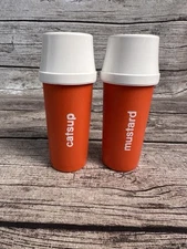 Tupperware Vintage Catsup Mustard Pump Condiment Dispensers Orange