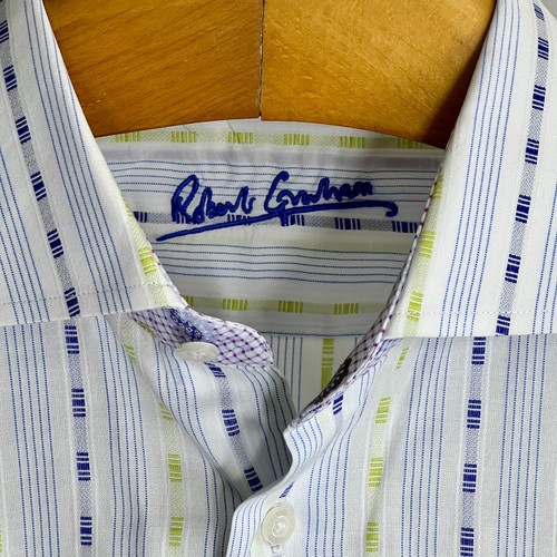 Robert Graham Men's Long Sleeve Blue White Striped Flip Cuff Shirt Size 16.5 - Picture 5 of 14