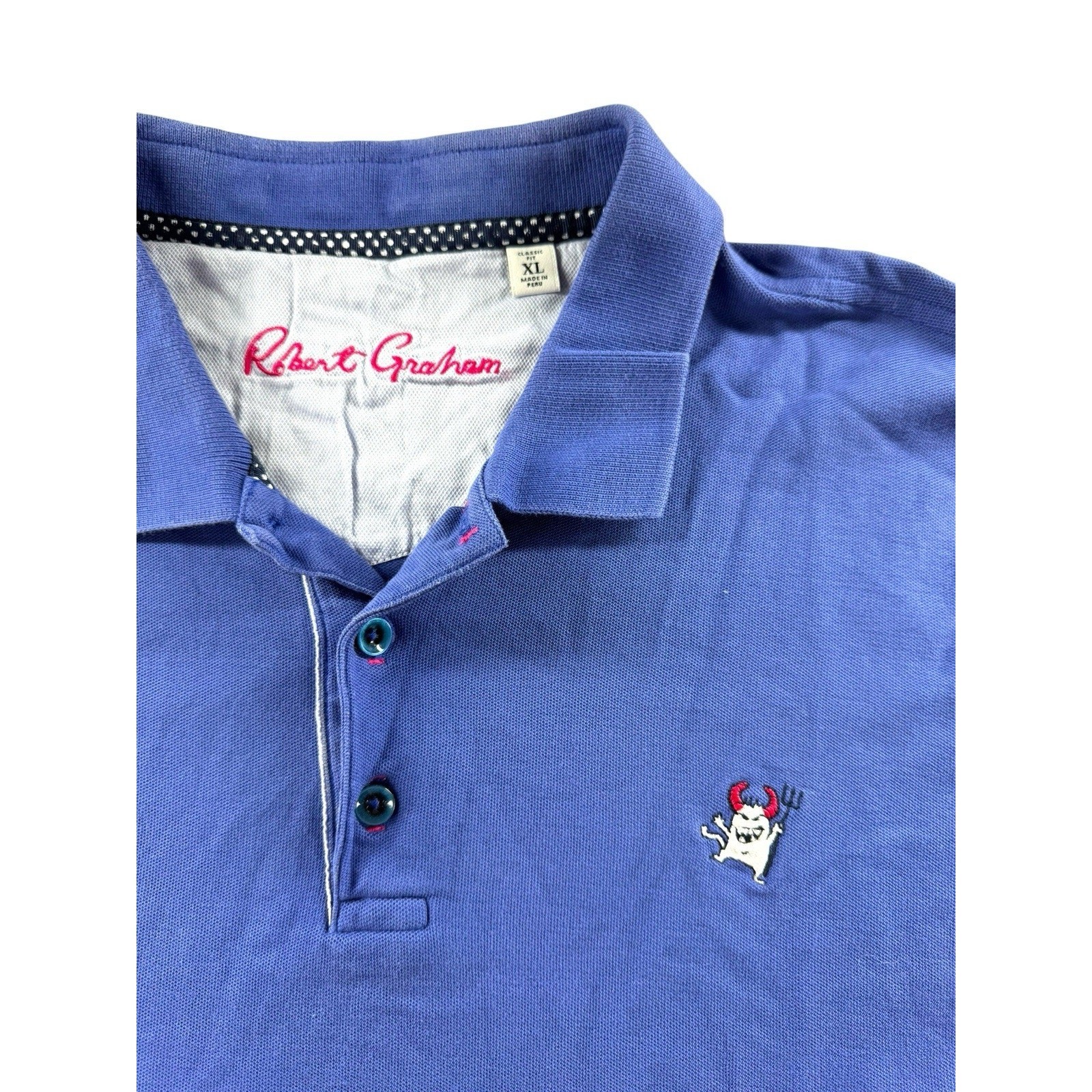 Robert Graham Polo Shirt Mens XL Blue Devil Classic Fit Pique Golf Pima Cotton