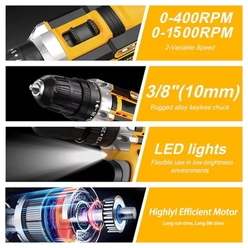 2 Battery 21V Cordless Drill Combi Driver High Power Electric Screwdriver Set UK - Picture 14 of 24