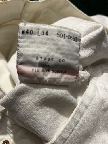 VTG 90’s Levi's 501 White Denim Jeans pants Made In USA 36” Tag 40 - Picture 9 of 14
