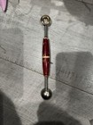 Antique Vintage Double Scoop Melon Baller Primitive Kitchen Red Wooden Handle
