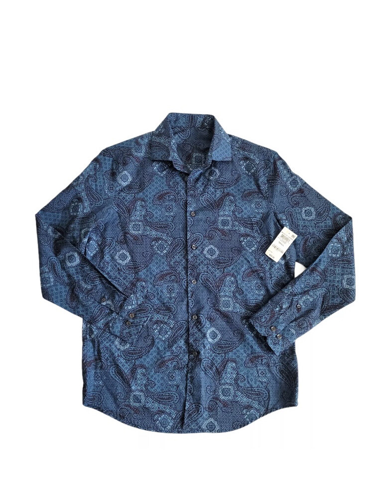 Tasso Elba Men's Long-Sleeve Paisley Button-Down Dobby Shirt, Blue