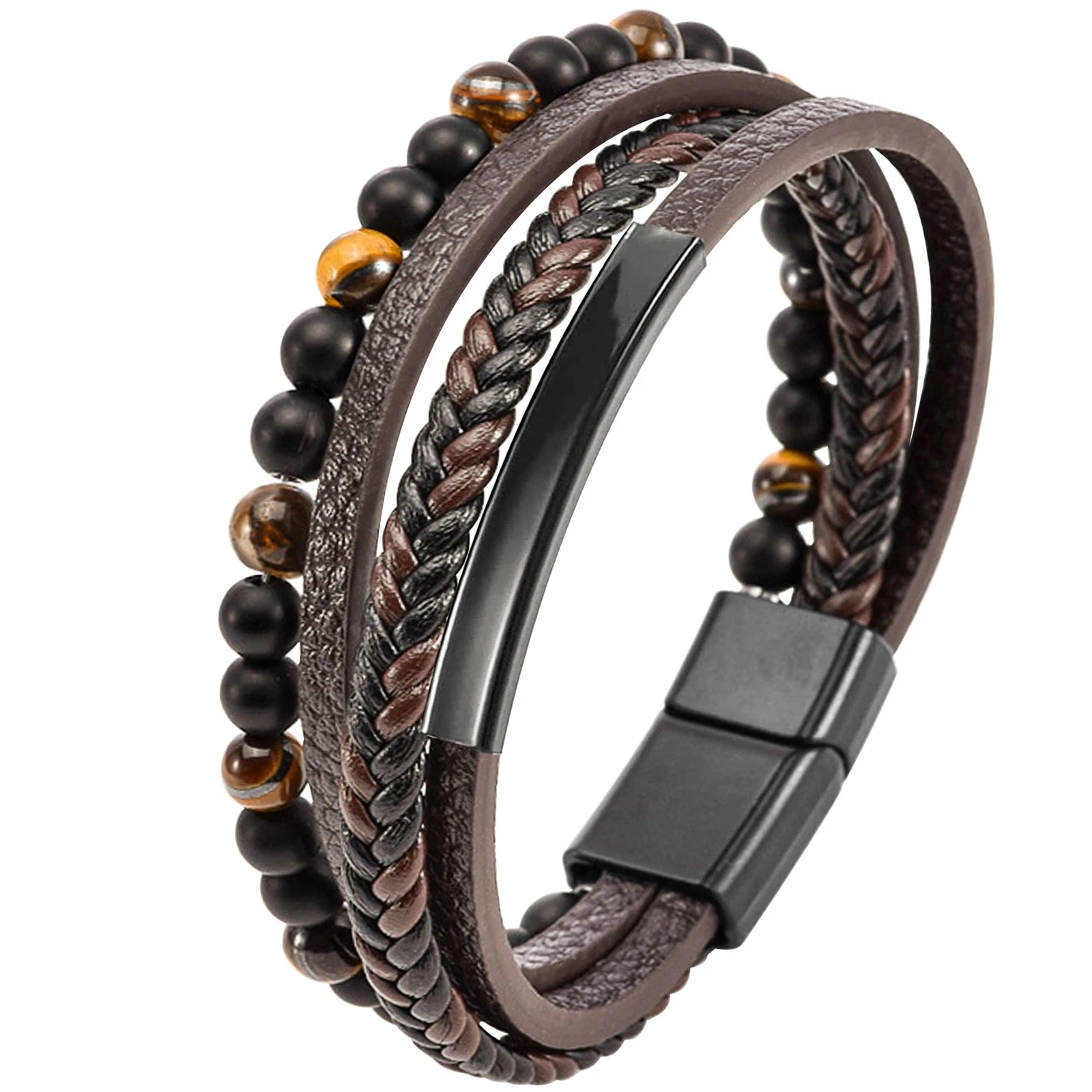 VETEMENTS Bracelet Cuir Homme 21 cm Bracelet Cuir Perle Marron Noir Bleu Pour Homme Pap...