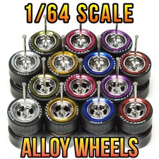 1/64 Scale ALLOY 0 5 SPOKE CHROME Real Rider Wheels Rims Tires Set for Hot