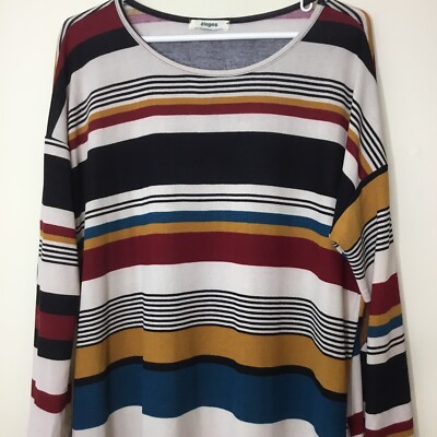 Eloges Women s Maroon Multi Color Stripe Elbow Patch Long Sleeve Top L Pockets