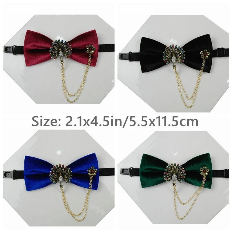 Corbatas de terciopelo para hombre Pre atadas Flor de pavo real Cadena Cuello Decoración Foto 2 de 4