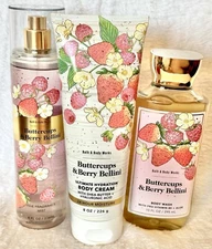 Bath & Body Works Buttercups & Berry Bellini Body Mist Body Cream Shower Gel Set