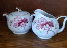 UCAGCO Ceramic Cream and Sugar Bowl With Lid From Japan Flowers Gold Edge