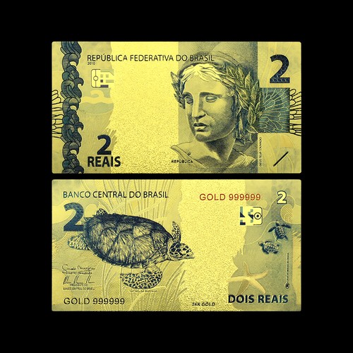 6pcs/set Brazil 2010 Years Money Gold Plastic Banknotes 2,5,10,20,50,100 Reais - Picture 7 of 9