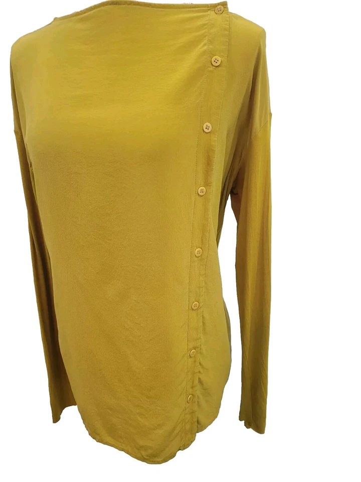 Blusa de seda Bailey 44 para mujer grande amarilla mostaza asimétrica con botones laterales  Foto 3 de 4