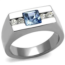 Men's Square Princess Cut Light Aqua Blue Topaz cz Stainless Steel Ring