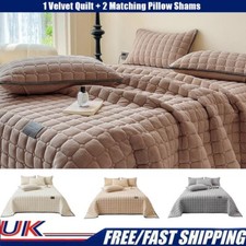 Modern Velvet Quilted Bedspread Throw Bedding Set with Pillow Shams 3 Piece