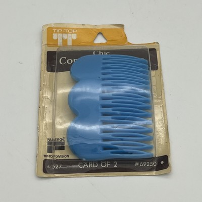 Vintage Tip Top Chic Comb Barrettes Card of 2 Faberge Blue Plastic 69250