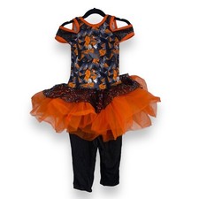 A Wish Come True Girls MC Jazz Ballet Costume Tutu Orange Black Halloween Modest