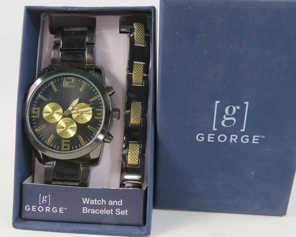 George Men's Two-Tone Black & Gold Watch Set 2 Piece Watch & Bracelet Set - Each