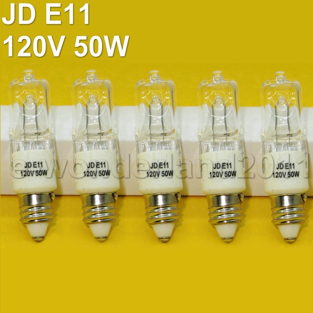 5 x 50W Watt Halogen Light Bulbs T4 JD E11 Mini Candelabra Base 120V