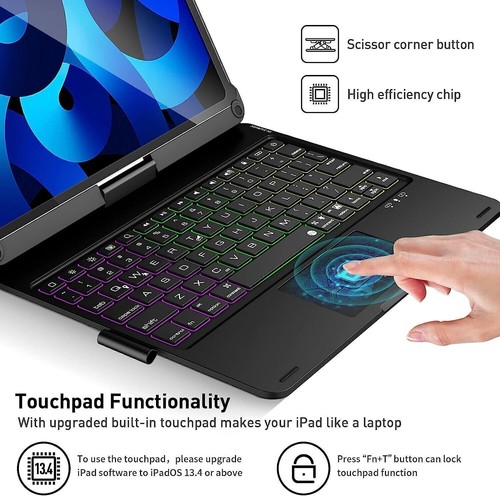 For iPad 7/8/9/10/11th Gen Air Pro 11" Touchpad Keyboard Case with 360° Rotation - Picture 6 of 39