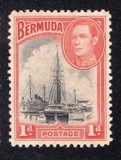 Bermudes 1938 1p rose rouge et noir Harbor, Scott 118a MH, SG 110, valeur = 16,00 $