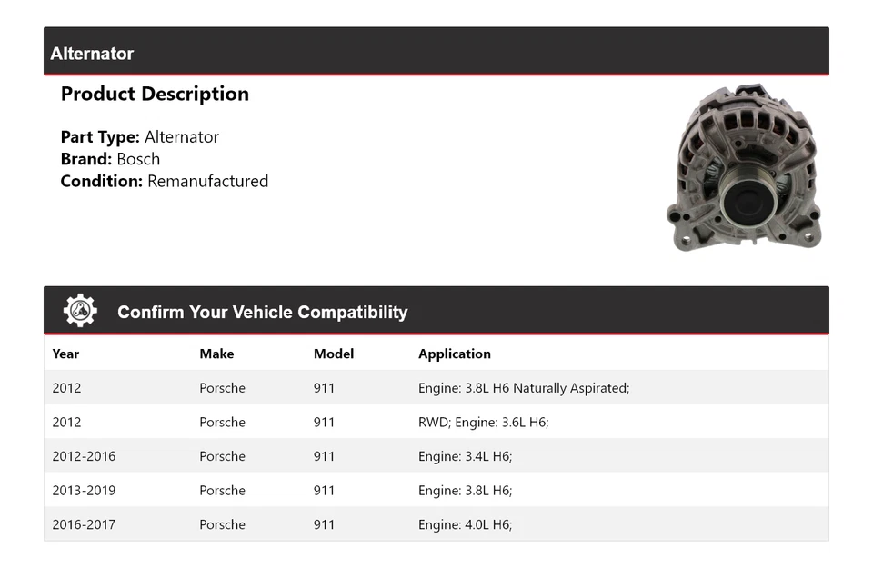 Alternador Porsche 911 Bosch 2012-2019 (remanufaturado) 2013 2014 2015 2016 - Imagem 2 de 4