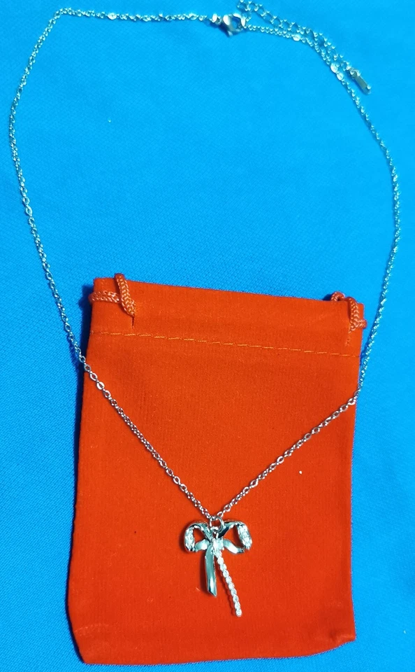 Collana argento Donna elegante pendente fiocco con strass- girocollo + omaggio - Immagine 3 di 3