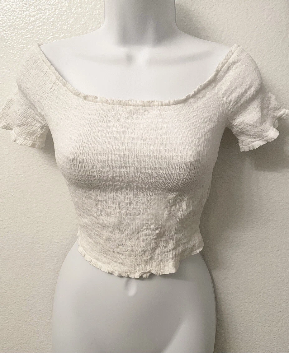 white ambiance off shoulder crop top L eBay