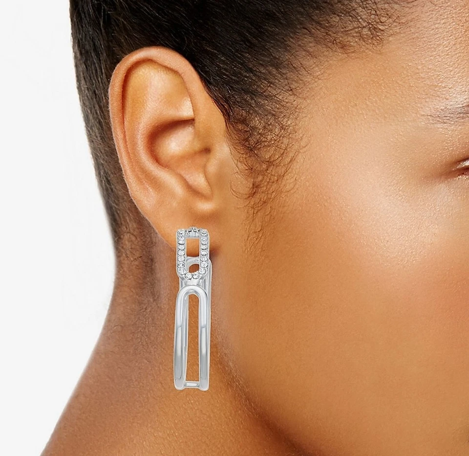 Pendientes de aro Nine West tono plata cristal estrás clip nuevos con etiquetas Foto 2 de 4