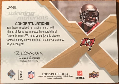 2008 SPx Winning Materials SPX 75 Dexter Jackson WM-DE #’d 31/75 - Picture 2 of 3