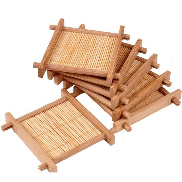 1pc 7cm*7cm Chinese Cup Mat Wood Bamboo Pad Tea Trays Creative Wood