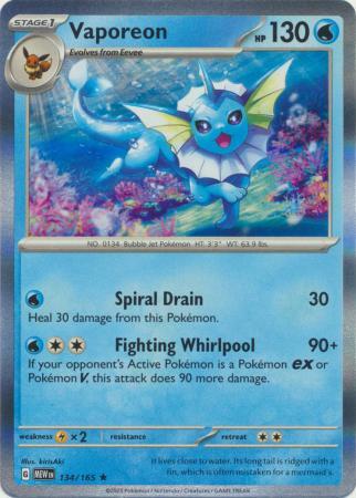 VAPOREON 134/165 151 POKEMON (HOLO, NM) ENGLISH