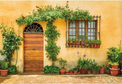 Sfondo fotografico 1,5 x 1 m casa gialla piante verdi porta in legno foto oggetti di scena