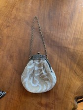 vintage beaded and chain purse tan