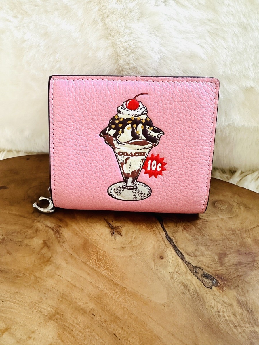 Coach Cherry Blossom Pink Leather Snap Wallet Ice Cream