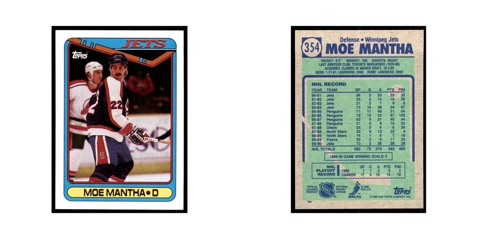 1990 Topps Hockey Card Moe Mantha #354 - Image 3 of 3