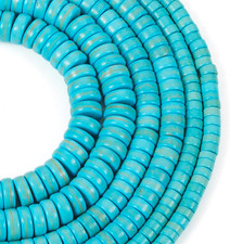 Elecrelive 6 Strands Blue Turquoise Heishi Beads 3 Sizes Flat Round Gemstone ...