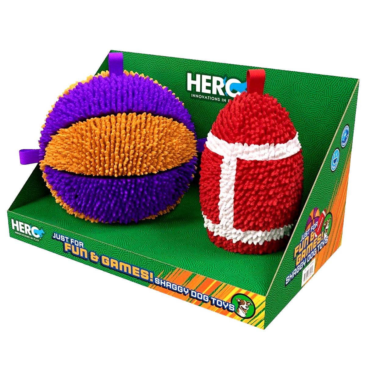 NEW HERO SHAGGY DOGZ SPORTZ BALLS, SHAKE ME I GIGGLE, 2 PACK PLUSH